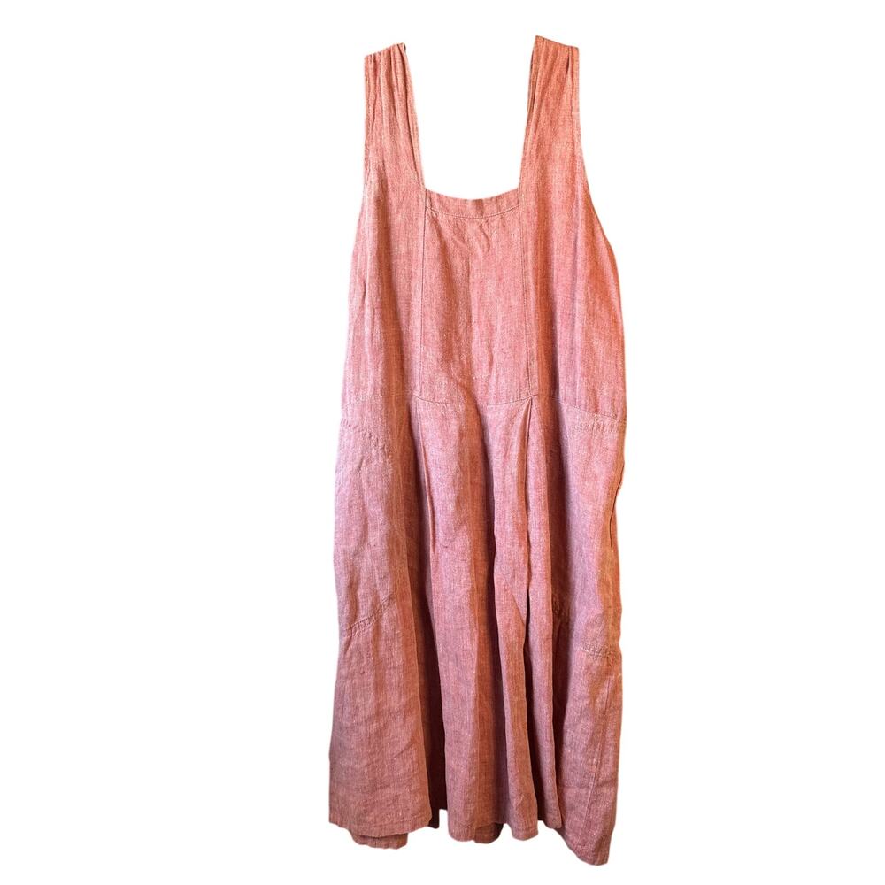 Flax Linen Dress Medium Red Natural Organic Crunchy Hippie Lagenlook Apple